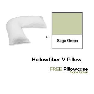 V Pillow With FREE V Pillowcase Polycotton Cover Orthopedic Neck & Back Support Hollowfiber Filled Pillow