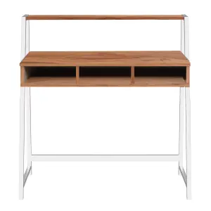 Nautilus Designs Walnut Computer Desk with White Frame & Upper Storage Shelf