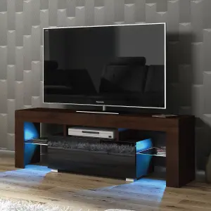 Floe TV Unit 130cm Walnut & Black with High Gloss Doors and LED Lighting - Creative Furniture