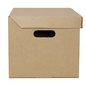 3 x Strong Brown Easy To Carry Storage Archive Boxes 15x12x9 With Hinged Lids