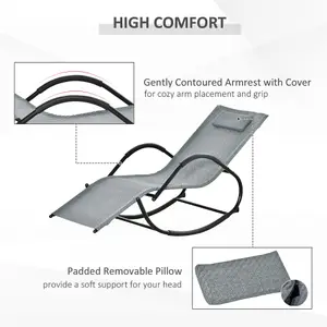 Outsunny Zero Gravity Rocking Lounge Chair Pillow Garden Outdoor Furniture Grey