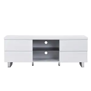 Sydney TV Stand With Storage Living Room and Bedroom, 1665 Wide, Four Drawers Storage, Media Storage, White High Gloss Finish