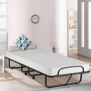 COSTWAY Folding Bed with 10cm Memory Foam Mattress Portable Fold-up Sleeping Cot 4 Wheels