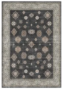 Black Traditional Medium Rug, (L)170cm x (W)120cm