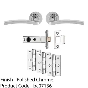 Premium Door Handle & Latch Pack - Polished Chrome Slim Curved Lever Round Rose