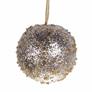 Beaded Ball Bauble (Set of 6) Pale Gold / Silver