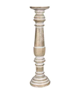 Rustic Antique Carved Wooden Pillar Church Candle Holder Natural, Extra Large 45cm high