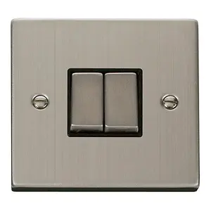 Stainless Steel 10A 2 Gang 2 Way Ingot Light Switch - Black Trim - SE Home