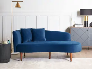 Left Hand Velvet Chaise Lounge Blue CHAUMONT