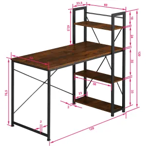 Desk Hershey - integrated shelf with 3 compartments - Industrial wood dark, rustic