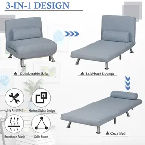 HOMCOM Single Folding 5 Position Convertible Sleeper Chair Sofa Bed Blue