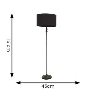 ValueLights Maggie Black Metal Candlestick Floor Lamp with Black Fabric Lamp Shade