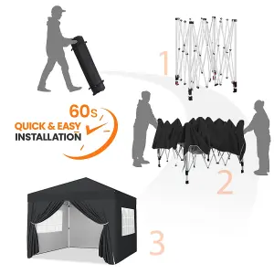 Yaheetech 3mx3m Black Fabric Pop Up Canopy Tent w/ Sidewalls