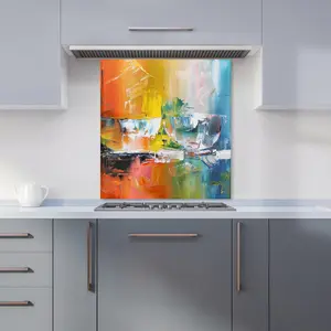 Impressionist's Palette: Colorful Abstraction Premium Glass Kitchen Splashback W600mm x H600mm