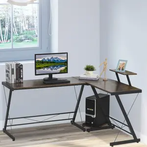 HOMCOM Industrial L Shaped Desk Round Corner Workstation for Home Office