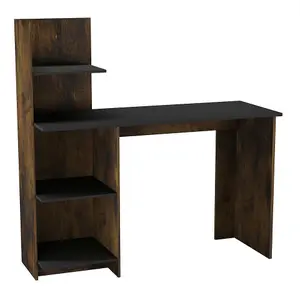 URBNLIVING 120cm Height Rustic Brown & black Computer Desk Workstation 4-Tier Shelves Home Office Study Writing Table