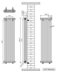 Right Radiators 1500x382 mm Vertical Traditional 3 Column Cast Iron Style Radiator White