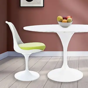 Tulip Set - Marble Large Circular Table and Six Chairs with PU Cushion Green