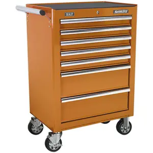 Heavy-Duty 7 Drawer Orange Portable Tool Chest with Locking Mechanism