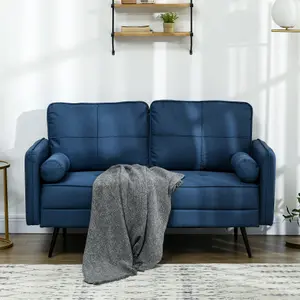 HOMCOM 2 Seater Sofa 143cm Modern Fabric Couch Back Cushions and Pillows, Blue