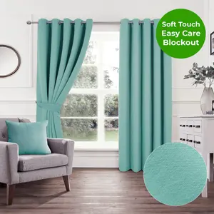 Home Curtains Woven Blockout 45w x 72d" (114x183cm) Soft Teal Eyelet Curtains (PAIR)