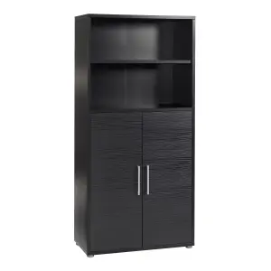 Prima Bookcase 4 Shelves with 2 Doors in Black woodgrain