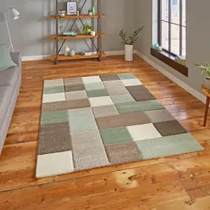 Handmade Geometric Beige/Green Rug-120cm X 170cm