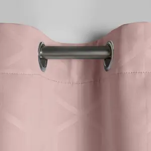 Eyelet Blackout Curtains Geo Embossed PAIR Thermal Ring Top, Blush - 46X54"