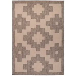 Natural Beige Geometric Flatweave Indoor Outdoor Weatherproof Washable Area Rug 160x230cm