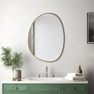 Irregular Wall Mounted Metal Framed Bathroom Mirror Decorative, Gold