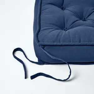 Homescapes Navy Blue Cotton Dining Chair Booster Cushion