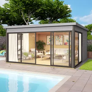 Lasita Norland Domeo 5 Garden Office Summer House - 4.18m x 4.18m - Anthracite Grey Aluminium Sliding Doors - Double Glazed