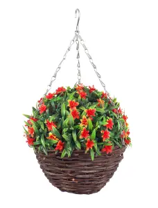 Best Artificial 28cm Orange Lily Hanging Basket Flower Hanging Basket - Suitable for Outdoor Use - Weather & Fade Resistant