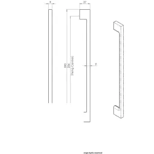 2x Slim D Shape Pull Handle 290 x 9mm 256mm Fixing Centres Satin Nickel