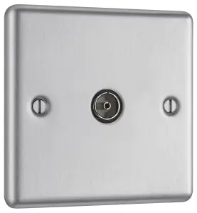 GoodHome Brushed Steel Single TV socket