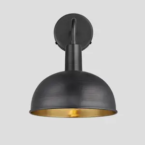 Industville Sleek Dome Wall Light, 8 Inch, Pewter & Brass, Pewter Holder