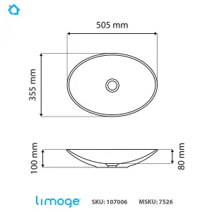 7526 Ceramic 50cm x 35cm Oval Countertop Basin