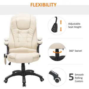 HOMCOM Vibrating Massage Heat Executive Home Office Chair Faux Leather Computer Swivel Recliner High Back for Adult, Beige