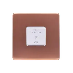 Brushed Copper Screwless Plate 10A 1 Gang 1 Way 3-Pole Fan Isolator Switch - White Trim - SE Home