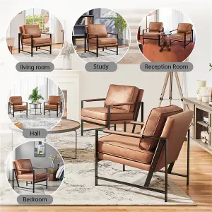 Yaheetech Light Brown Upholstered Faux Leather Accent Chair Retro Armchair