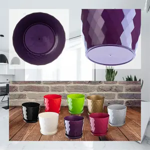 Plant Pot Flowerpot Round Plastic Crystal Modern Decorative Small Medium Large Purple 20cm