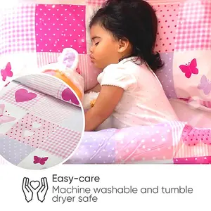 Bloomsbury Mill - Patchwork Butterflies & Hearts Kids Double Bed Duvet Cover and Pillowcases Set for Girls - Double - 200 x 200cm