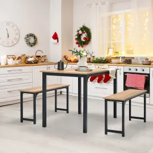 Costway 3 PCS Dining Table Set Space-Saving Kitchen Table Set w/2 Benches