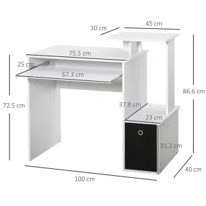 HOMCOM Computer Desk with Sliding Keyboard Tray Storage Drawer Shelf White