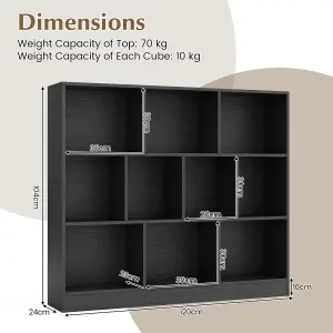 COSTWAY 10-Cube Bookshelf 3-Tier Wood Display Shelf 120cm Storage Organizer