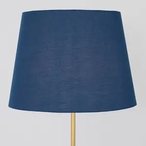 ValueLights Modern Gold Metal Standard Floor Lamp With Navy Blue Tapered Shade - Includes 6w LED Bulb 3000K Warm White