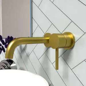 Nes Home Bathroom Brushed Brass Mono Basin Sink Tap Wall Mounted