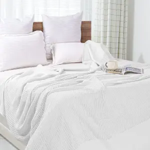 EHC Cotton Soft Hand Woven Reversible Lightweight White Adult Cellular Blanket, Single 180 x 230cm