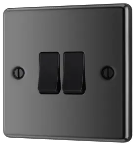 GoodHome 20A 2 way 2 gang Light switch Gloss Black Nickel effect