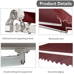 3M x 2.5M Retractable Awning, Manual Awnings for Patio Sun Shade Shelter, Wine Red